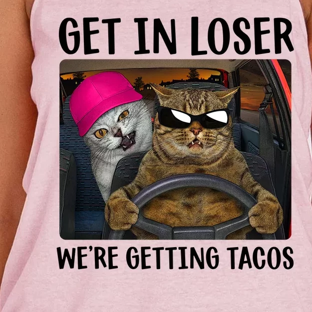 Funny Cats Get In Loser We're Getting Tacos Women's Knotted Racerback Tank