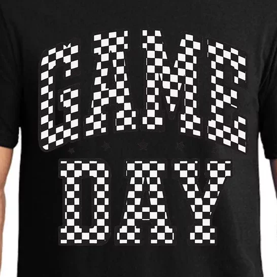 Funny Checkered Game Day Football Black White Gift Women Gift Pajama Set