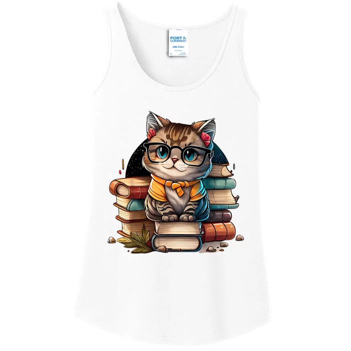 Funny Cat Gift For Kitten Lovers Cute Cat Librarian Book Ladies Essential Tank