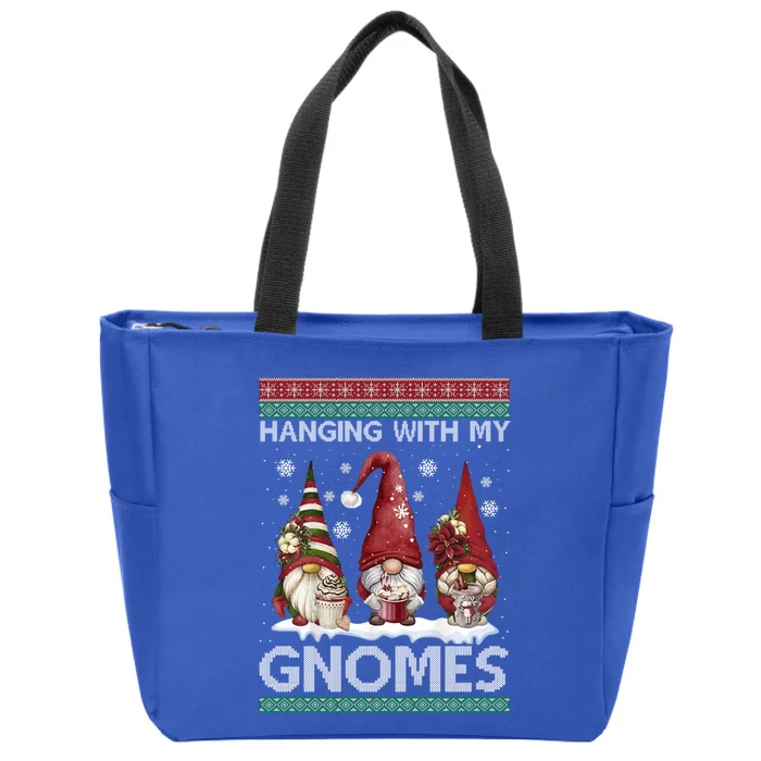 Funny Christmas Gnome Hanging With My Gnomies Ugly Sweater Gift Zip Tote Bag