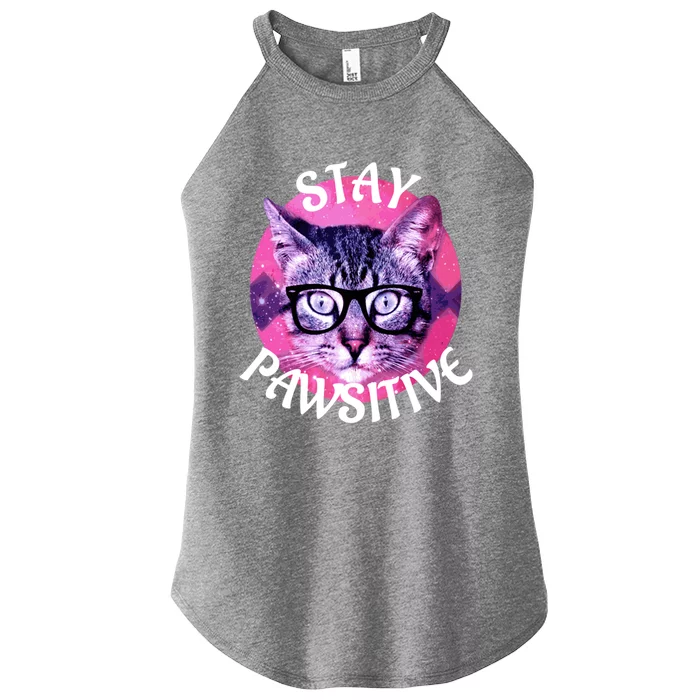 Funny Cat Gift Stay Pawsitive Gift Women’s Perfect Tri Rocker Tank