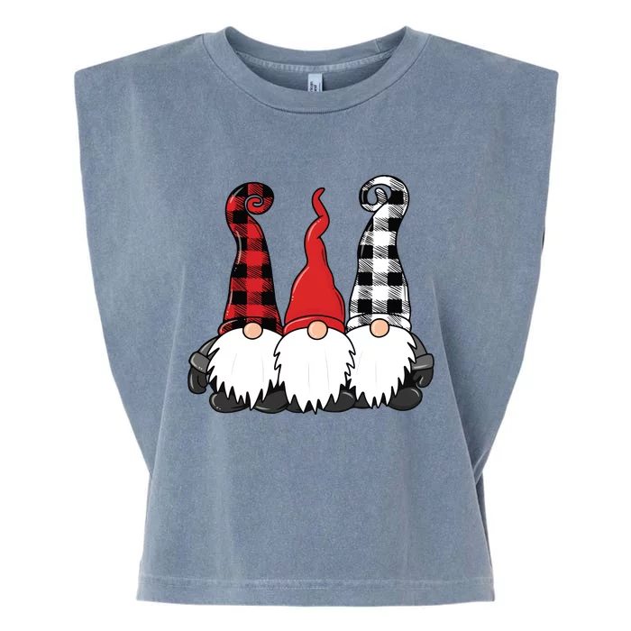 Funny Christmas Gnomes Buffalo Plaid Gnome Garment-Dyed Women's Muscle Tee