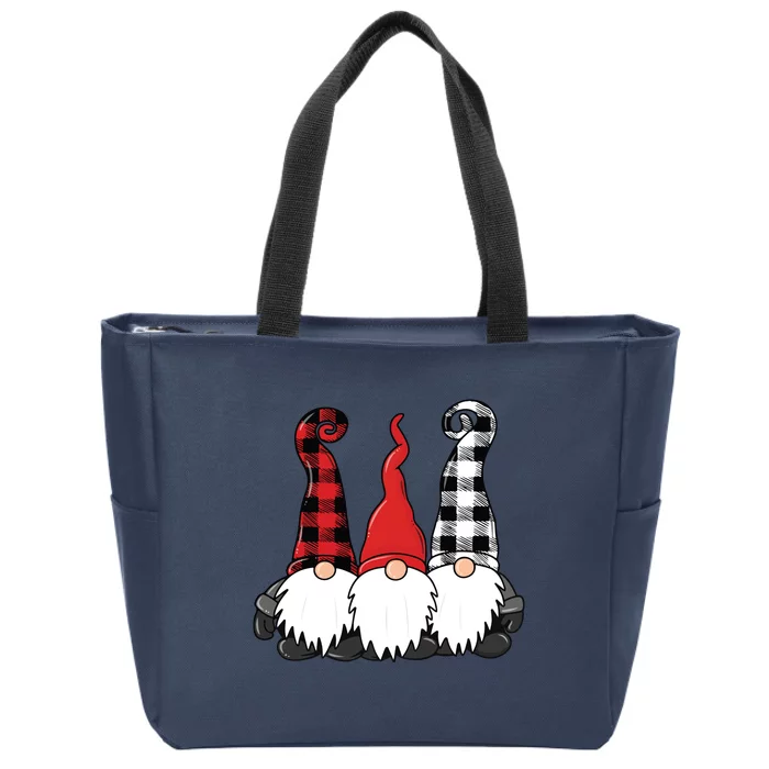 Funny Christmas Gnomes Buffalo Plaid Gnome Zip Tote Bag