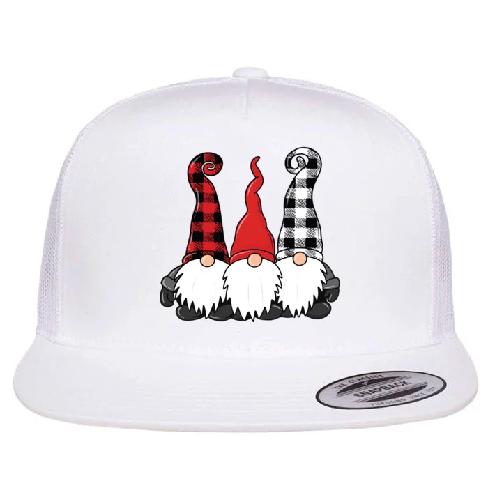 Funny Christmas Gnomes Buffalo Plaid Gnome Flat Bill Trucker Hat