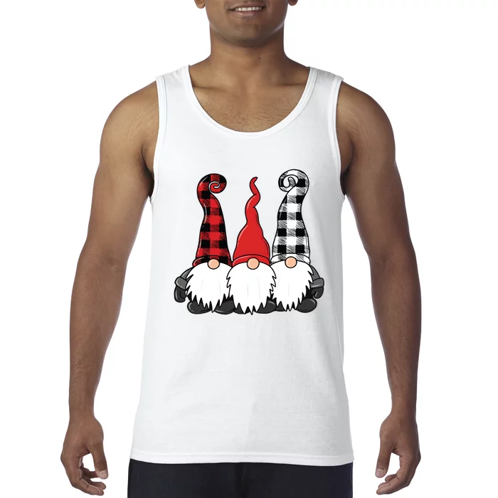 Funny Christmas Gnomes Buffalo Plaid Gnome Tank Top