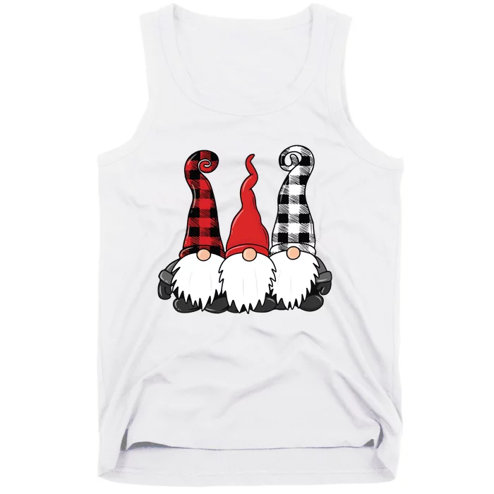 Funny Christmas Gnomes Buffalo Plaid Gnome Tank Top