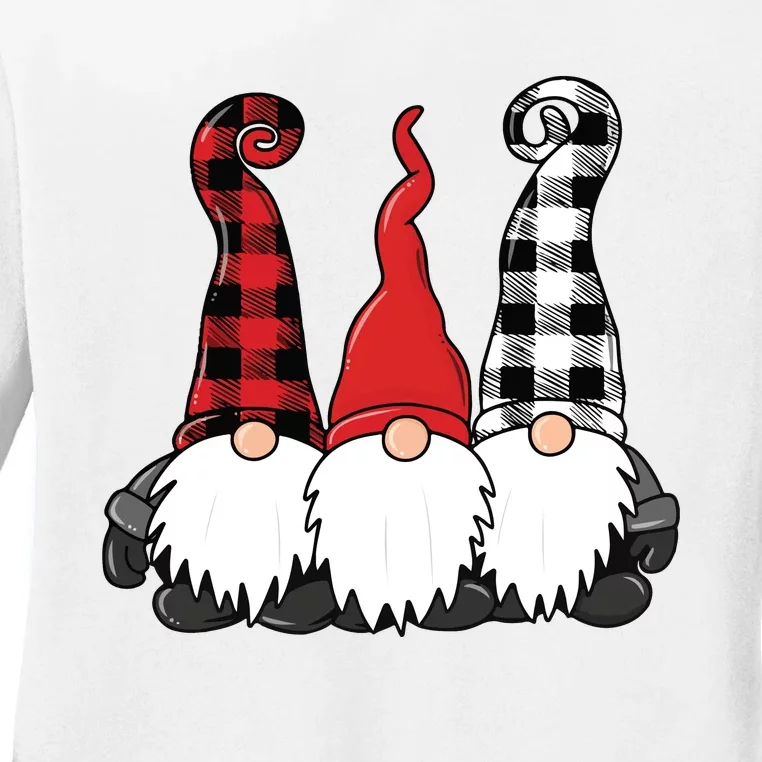 Funny Christmas Gnomes Buffalo Plaid Gnome Ladies Long Sleeve Shirt