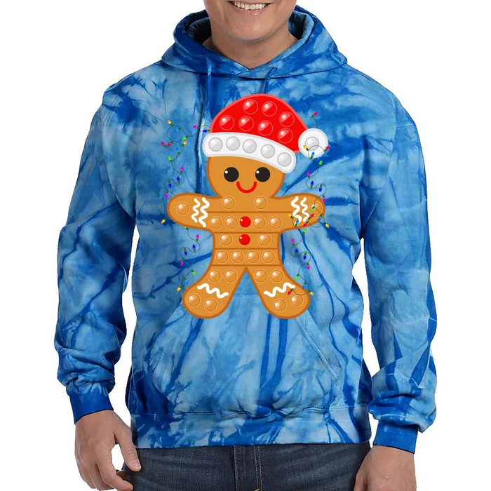 Funny Christmas Gingerbread Cookie Santa Cap Pop It Toy Xmas Cute Gift Tie Dye Hoodie