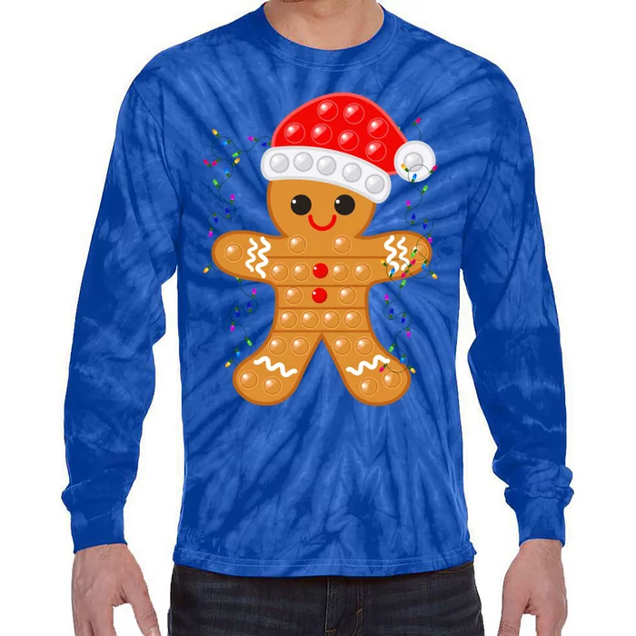 Funny Christmas Gingerbread Cookie Santa Cap Pop It Toy Xmas Cute Gift Tie-Dye Long Sleeve Shirt