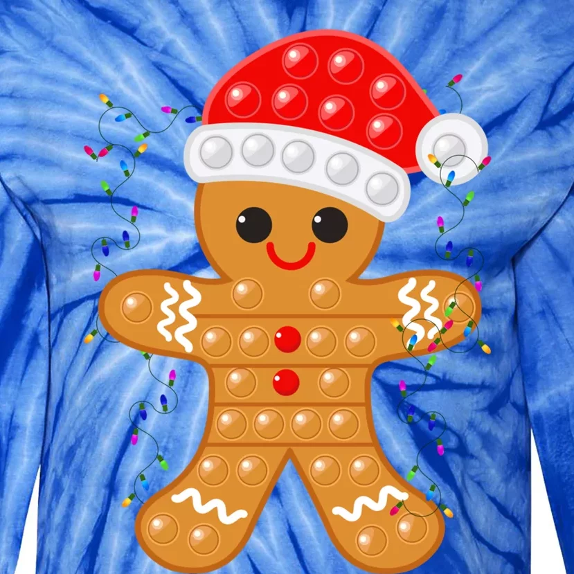 Funny Christmas Gingerbread Cookie Santa Cap Pop It Toy Xmas Cute Gift Tie-Dye Long Sleeve Shirt