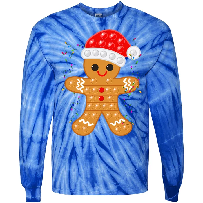 Funny Christmas Gingerbread Cookie Santa Cap Pop It Toy Xmas Cute Gift Tie-Dye Long Sleeve Shirt