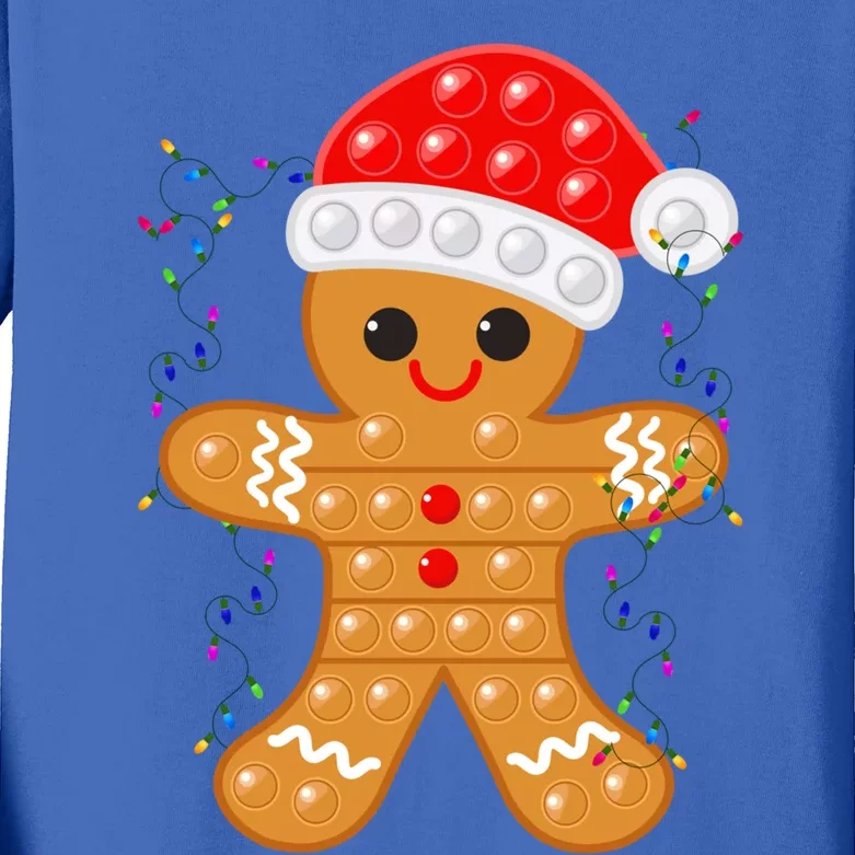 Funny Christmas Gingerbread Cookie Santa Cap Pop It Toy Xmas Cute Gift Kids Long Sleeve Shirt