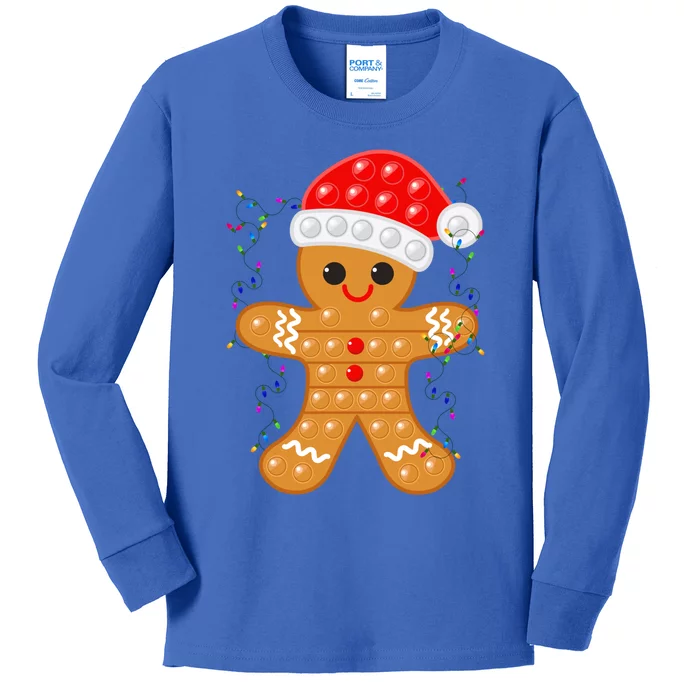 Funny Christmas Gingerbread Cookie Santa Cap Pop It Toy Xmas Cute Gift Kids Long Sleeve Shirt