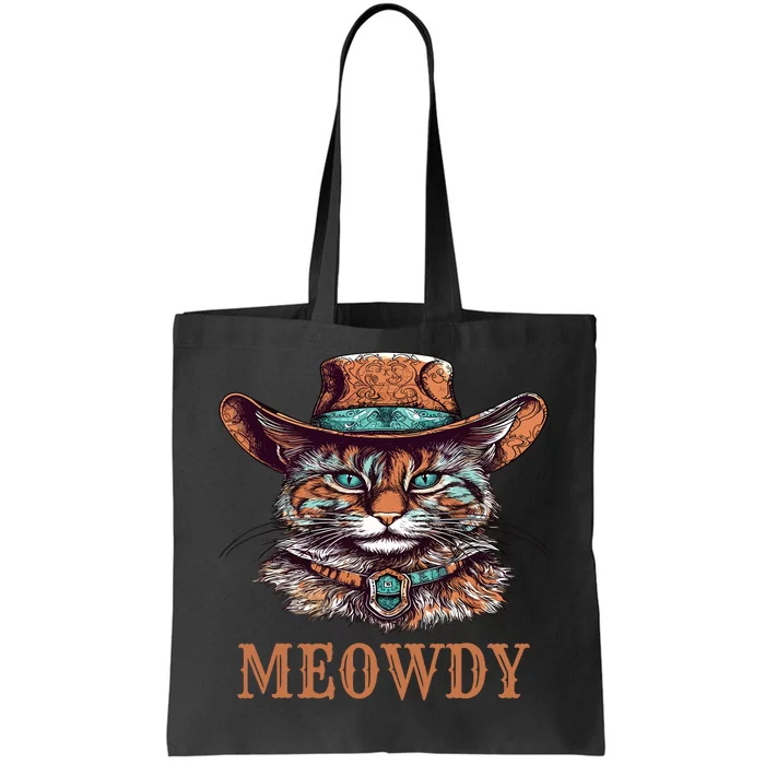 Funny Cat Graphic Howdy Western Cowboy Cowgirl Meowdy Cat Tote Bag