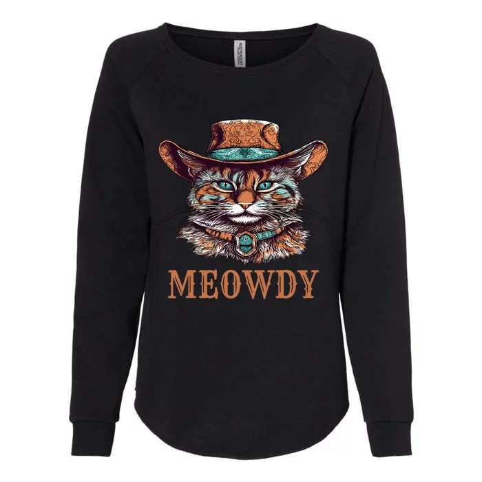 Funny Cat Graphic Howdy Western Cowboy Cowgirl Meowdy Cat Womens California Wash Sweatshirt