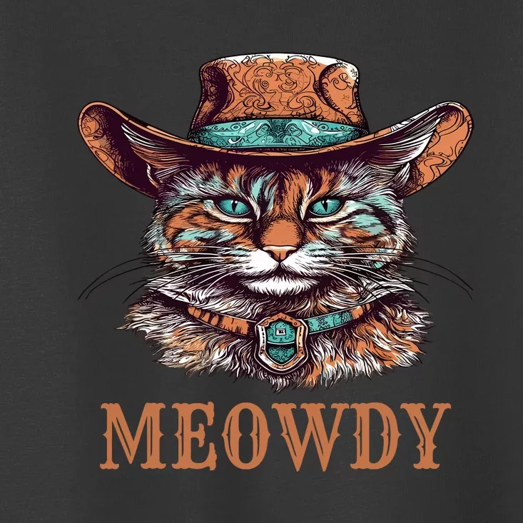 Funny Cat Graphic Howdy Western Cowboy Cowgirl Meowdy Cat Toddler T-Shirt