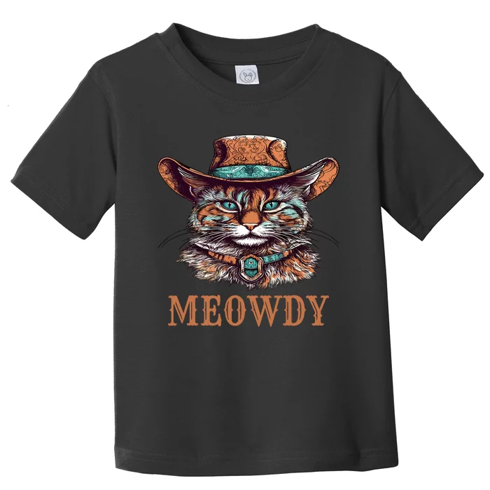 Funny Cat Graphic Howdy Western Cowboy Cowgirl Meowdy Cat Toddler T-Shirt