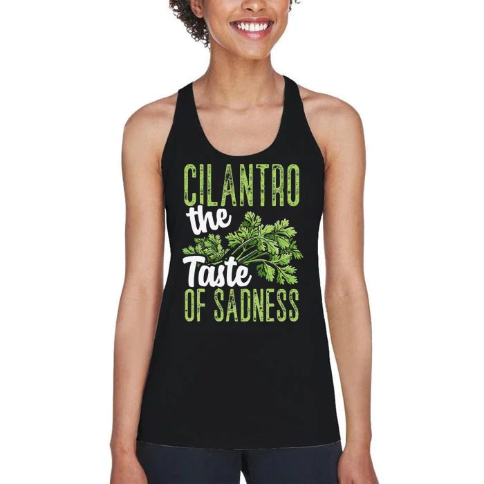 Funny Cilantro Green Herb Dislike Bad Taste Of Sadness Women's Racerback Tank