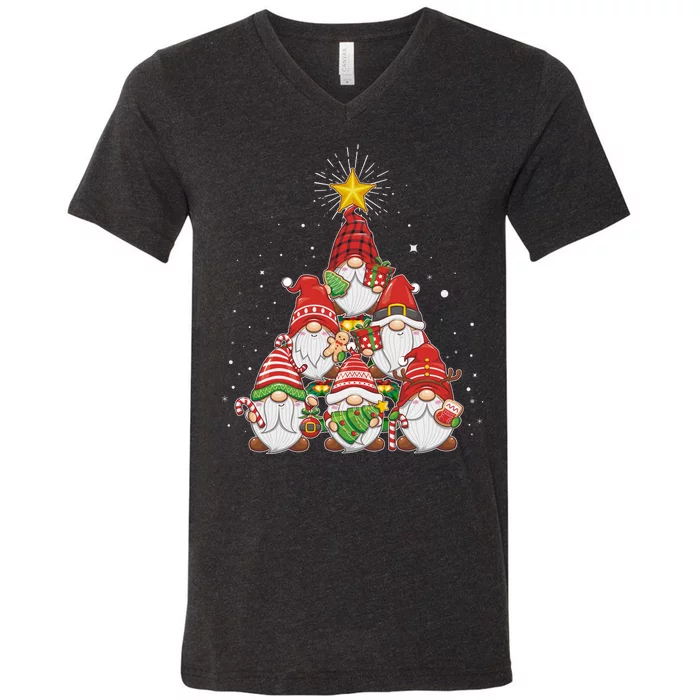 Funny Christmas Gnome Tree V-Neck T-Shirt