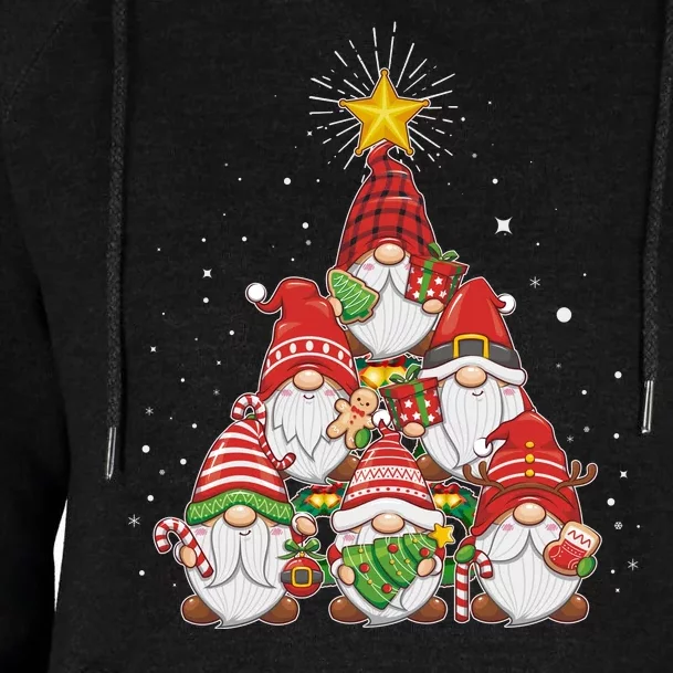 Funny Christmas Gnome Tree Womens Funnel Neck Pullover Hood