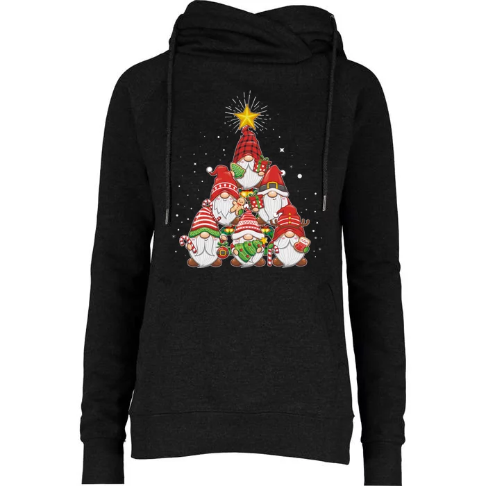 Funny Christmas Gnome Tree Womens Funnel Neck Pullover Hood