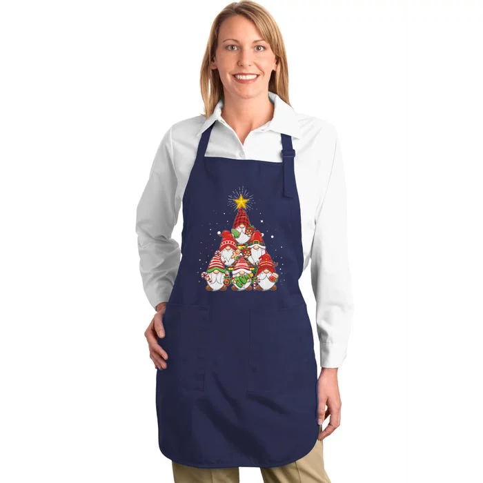 Funny Christmas Gnome Tree Full-Length Apron With Pocket