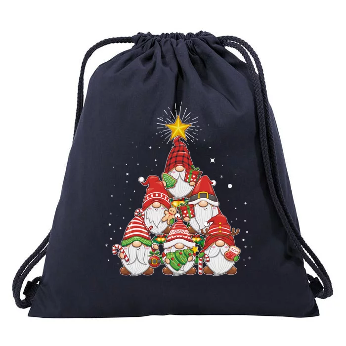 Funny Christmas Gnome Tree Drawstring Bag