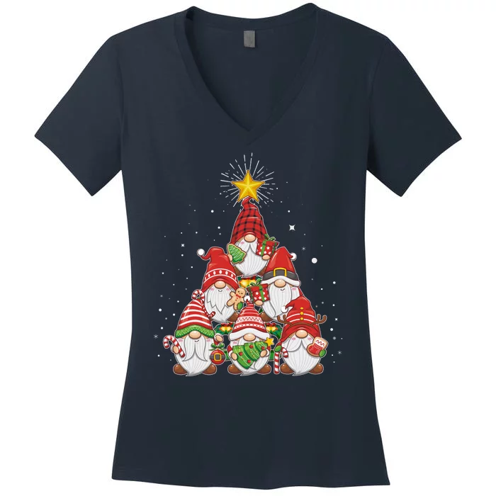 Funny Christmas Gnome Tree Women's V-Neck T-Shirt