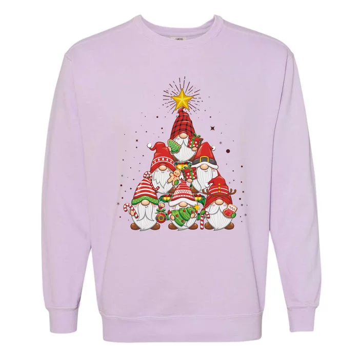 Funny Christmas Gnome Tree Garment-Dyed Sweatshirt