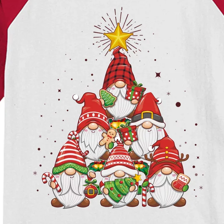 Funny Christmas Gnome Tree Kids Colorblock Raglan Jersey