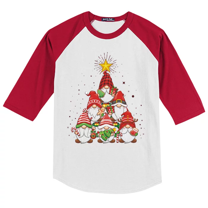 Funny Christmas Gnome Tree Kids Colorblock Raglan Jersey