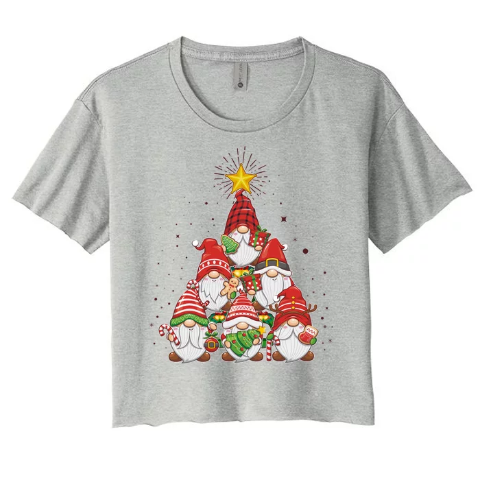 Funny Christmas Gnome Tree Women's Crop Top Tee