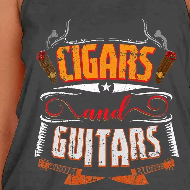 Funny Cigar Guitar Design Cigar Lover Smoking Gift Women's Knotted Racerback Tank