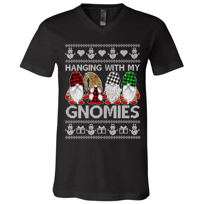 Funny Christmas Gnome Hanging With My Gnomies Family Pajamas V-Neck T-Shirt