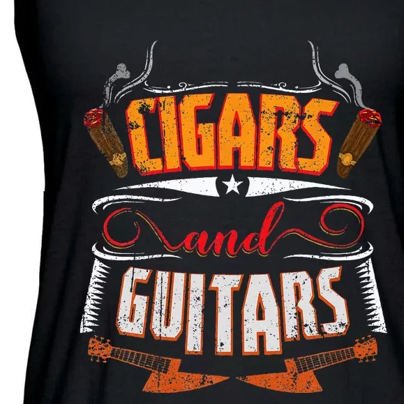 Funny Cigar Guitar Design Cigar Lover Smoking Gift Ladies Essential Flowy Tank