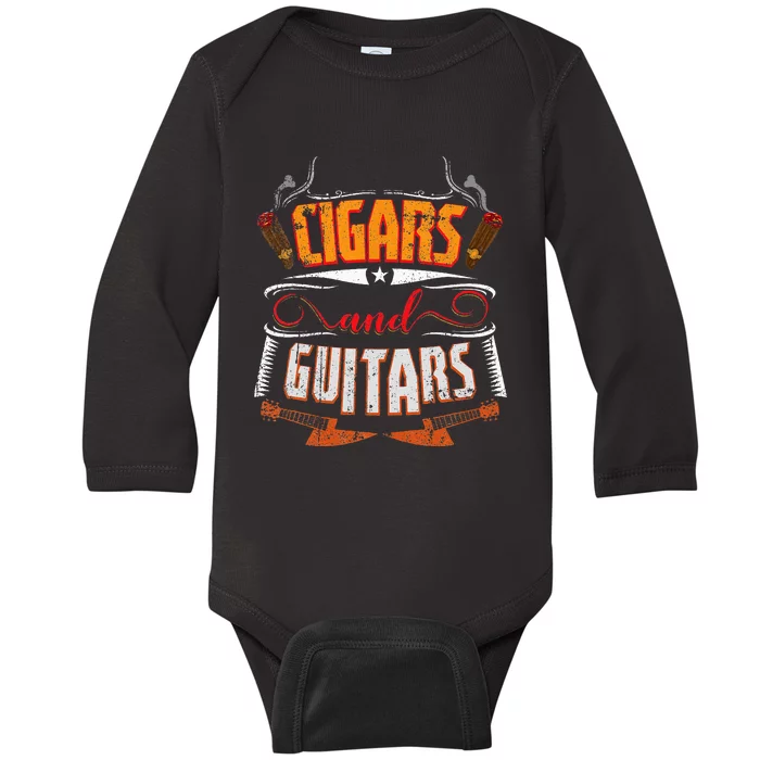 Funny Cigar Guitar Design Cigar Lover Smoking Gift Baby Long Sleeve Bodysuit