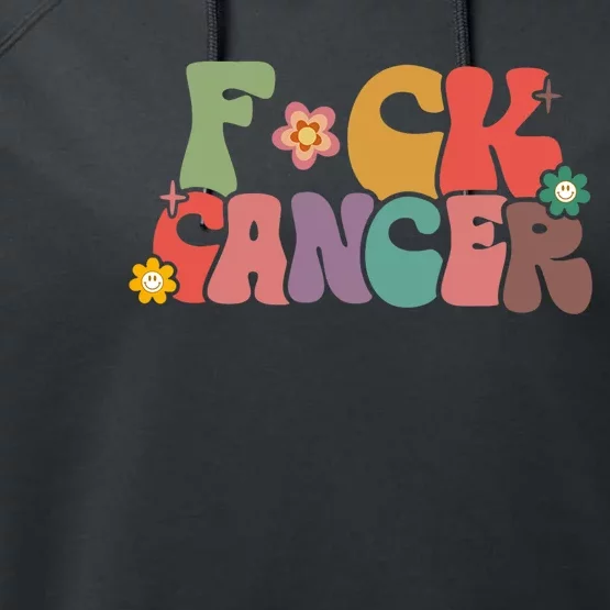 Fuck Cancer Groovy Retro Performance Fleece Hoodie