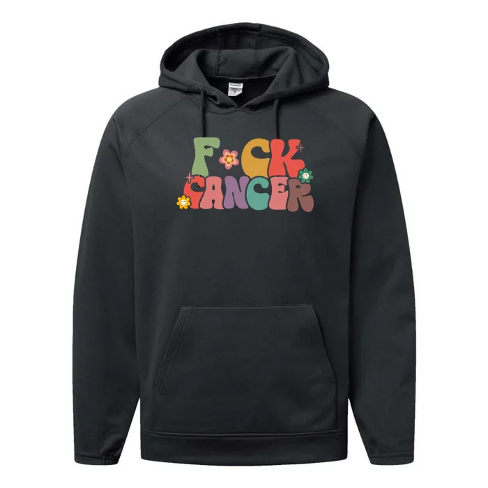 Fuck Cancer Groovy Retro Performance Fleece Hoodie