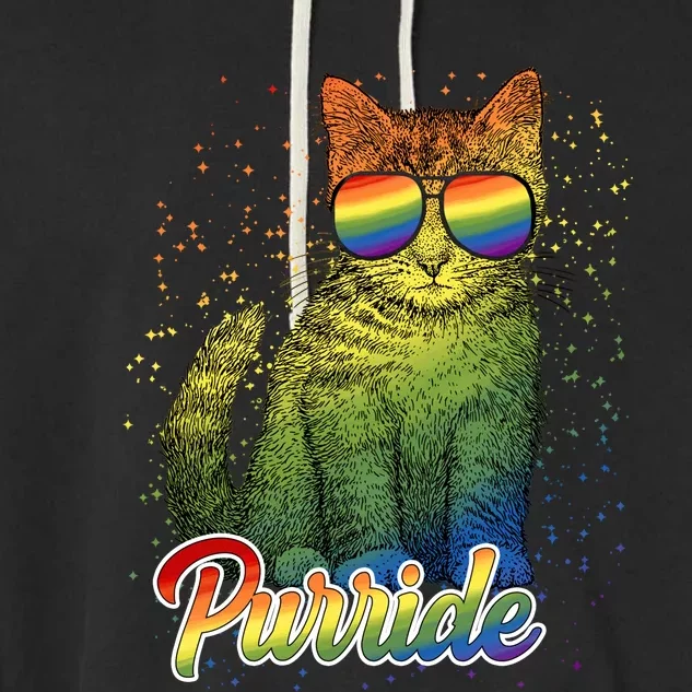 Funny Cat Gay Pride Rainbow Sunglasses LGBTQ Flag Garment-Dyed Fleece Hoodie