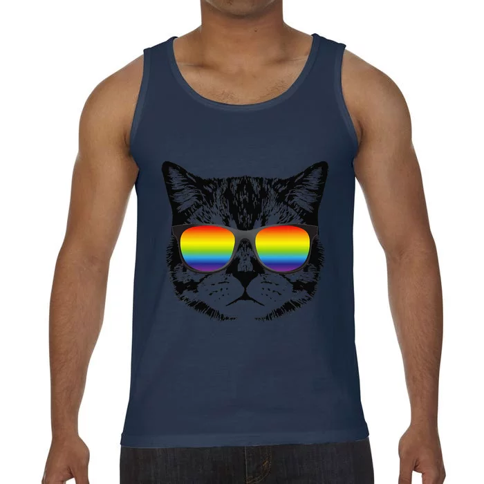 Funny Cat Gay Pride Rainbow Sunglasses Women Tee Pride Comfort Colors® Tank Top