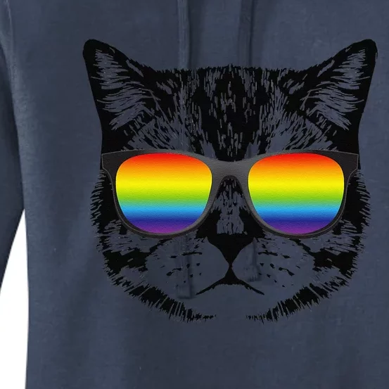 Funny Cat Gay Pride Rainbow Sunglasses Women Tee Pride Women's Pullover Hoodie