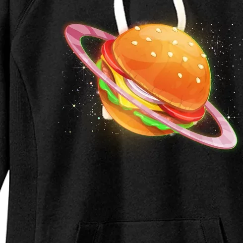 Funny Cosmic Galaxy Burger Planet Women's Fleece Hoodie