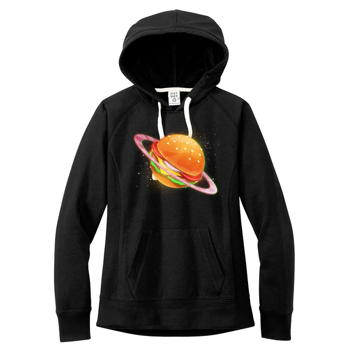 Funny Cosmic Galaxy Burger Planet Women's Fleece Hoodie