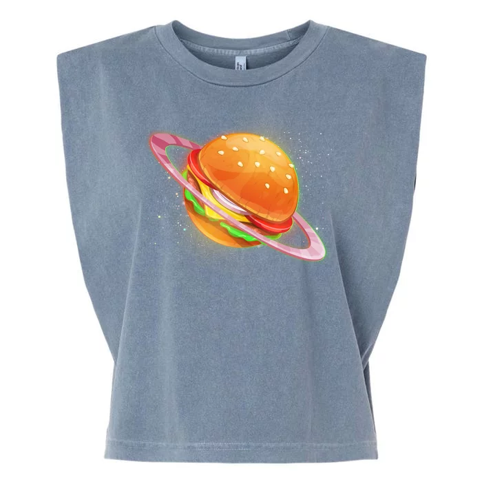 Funny Cosmic Galaxy Burger Planet Garment-Dyed Women's Muscle Tee