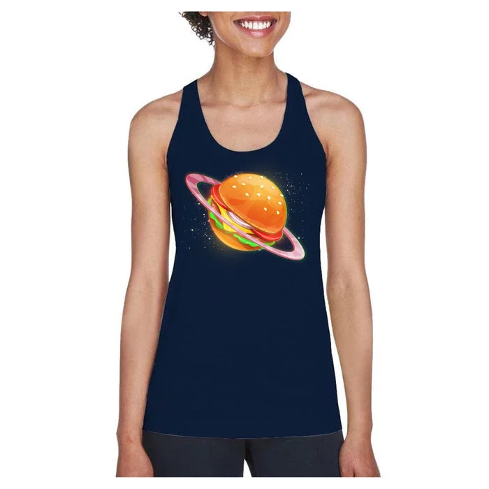 Funny Cosmic Galaxy Burger Planet Women's Racerback Tank