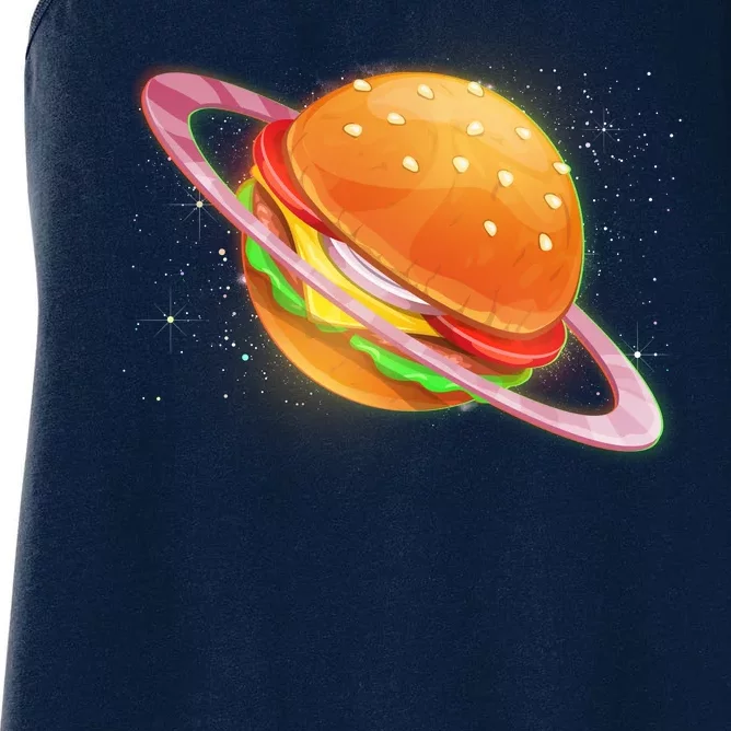 Funny Cosmic Galaxy Burger Planet Women's Racerback Tank