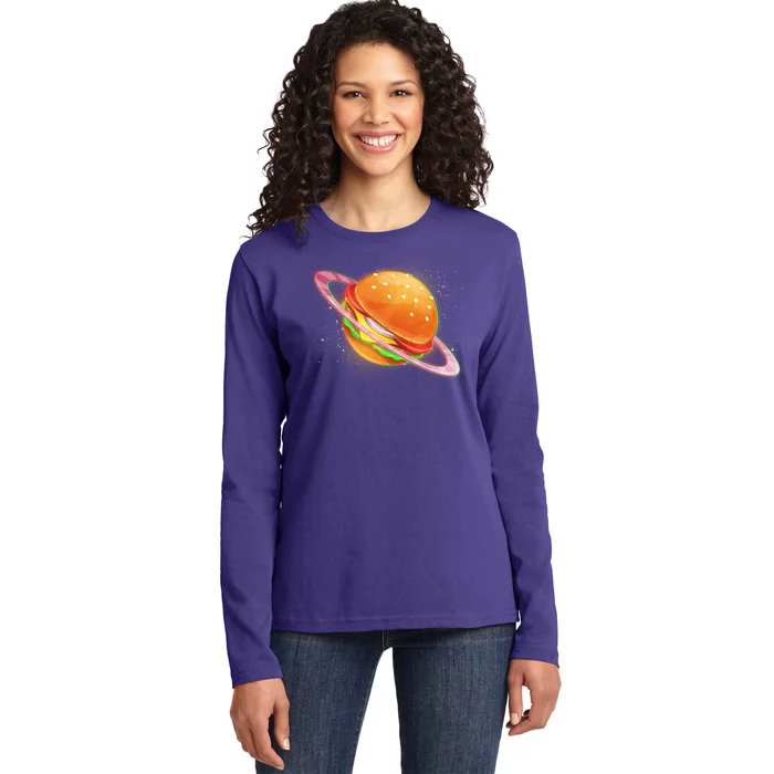 Funny Cosmic Galaxy Burger Planet Ladies Long Sleeve Shirt