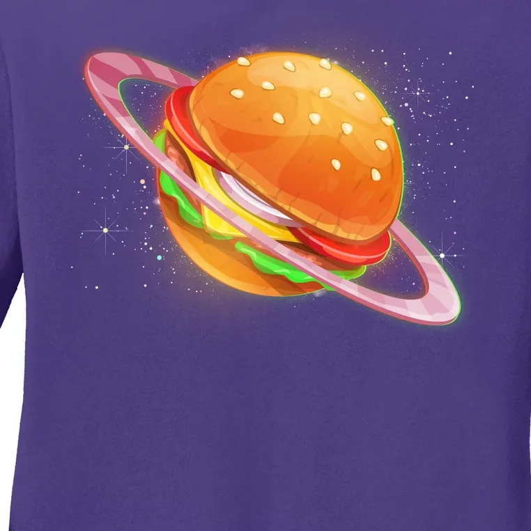 Funny Cosmic Galaxy Burger Planet Ladies Long Sleeve Shirt