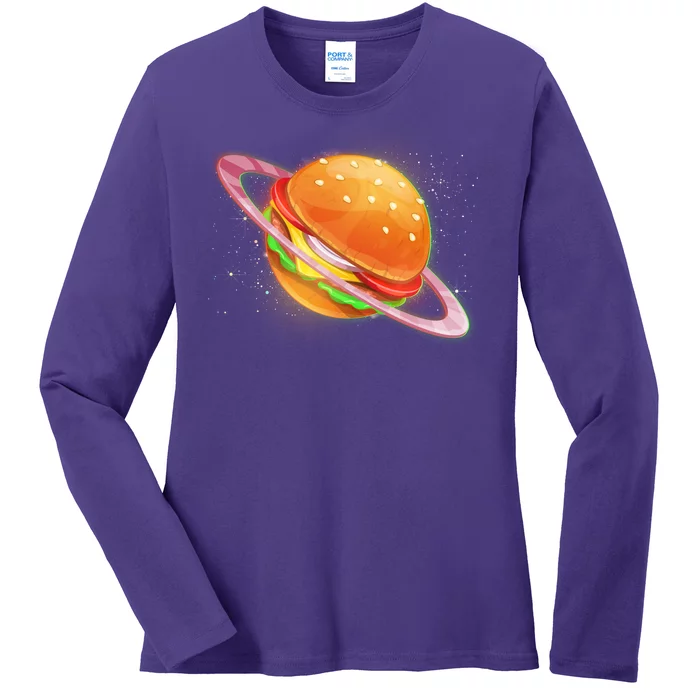 Funny Cosmic Galaxy Burger Planet Ladies Long Sleeve Shirt