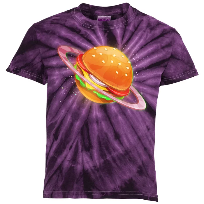 Funny Cosmic Galaxy Burger Planet Kids Tie-Dye T-Shirt